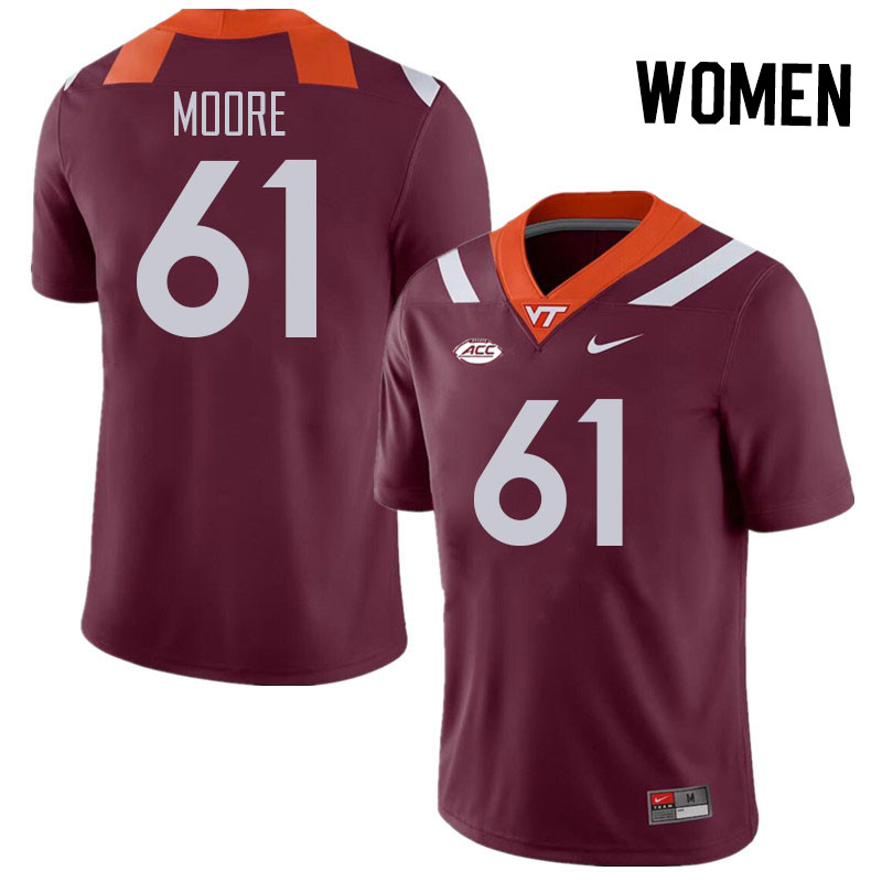 Women #61 Braelin Moore Virginia Tech Hokies College Football Jerseys Stitched Sale-Maroon